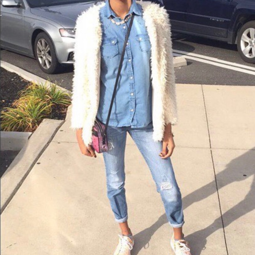H&M FAUX FUR CARDIGAN.